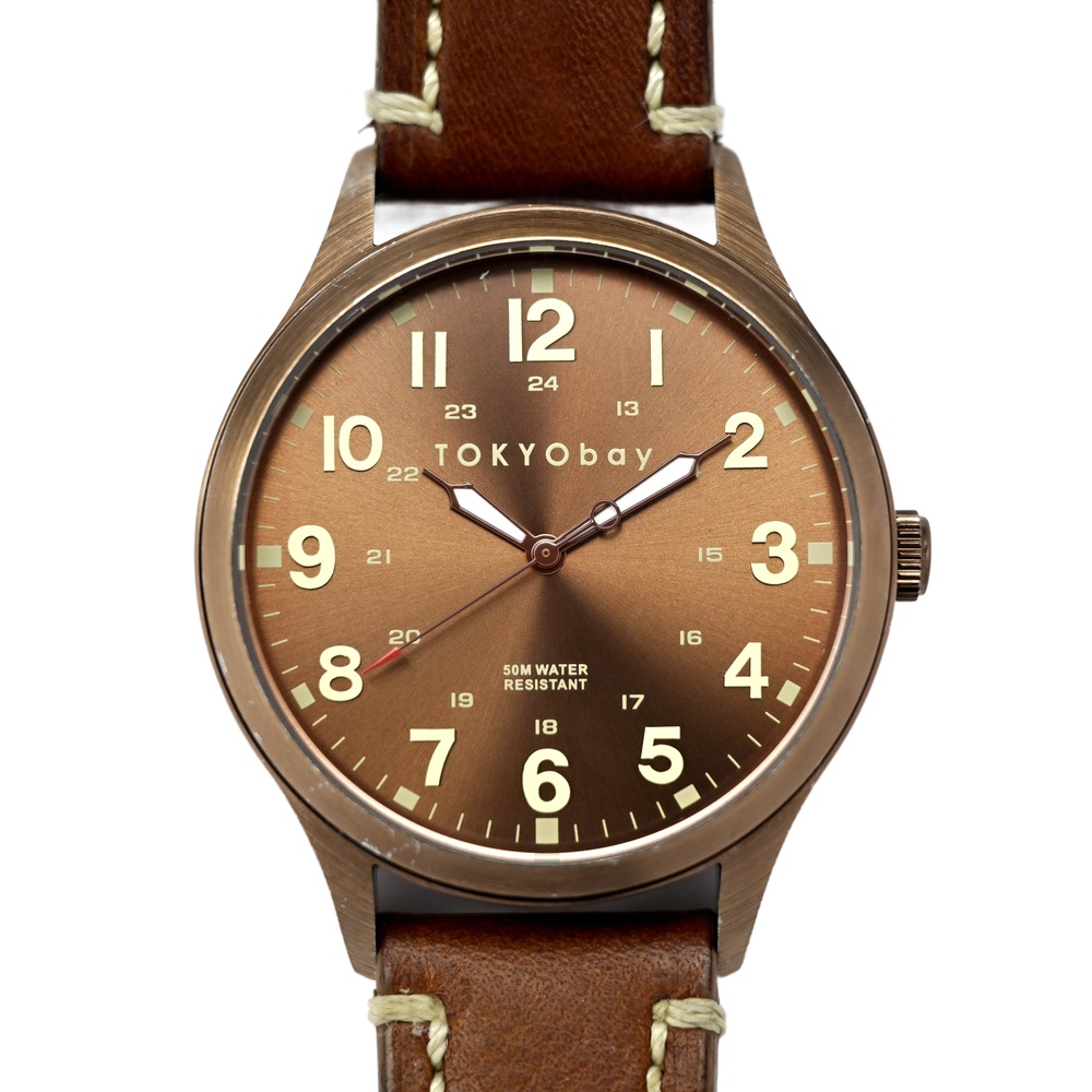 Tokyobay Mason 45mm Wrist Watch Brown Dial Genuine Leather Strap Men's
